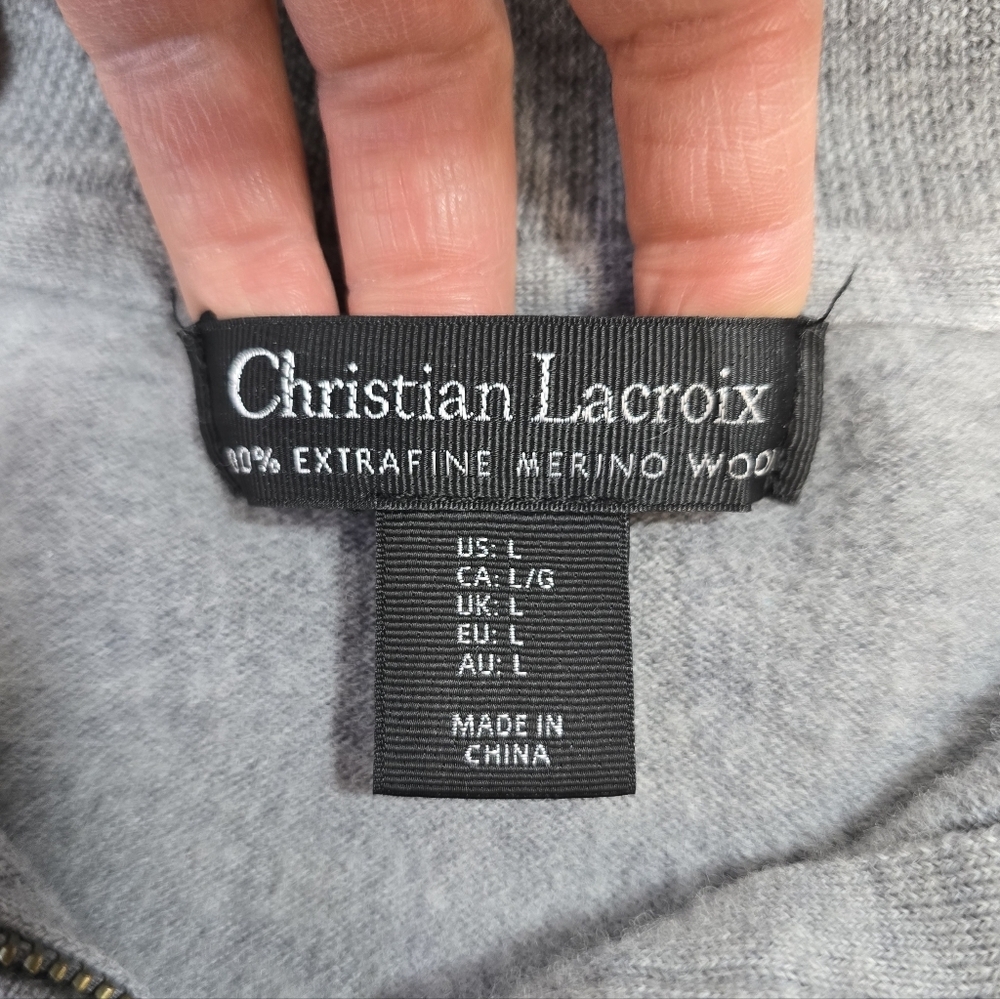 Christian Lacroix Gray Quarter Zip Long Sleeve Sweater Large - Picture 3 of 8